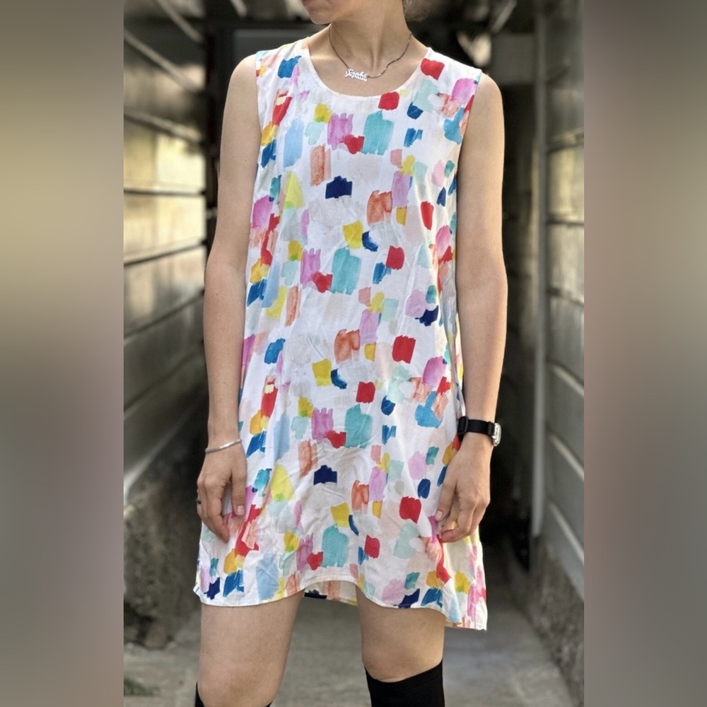Marine Layer Britt Brass Watercolor Brushstroke Print Dress